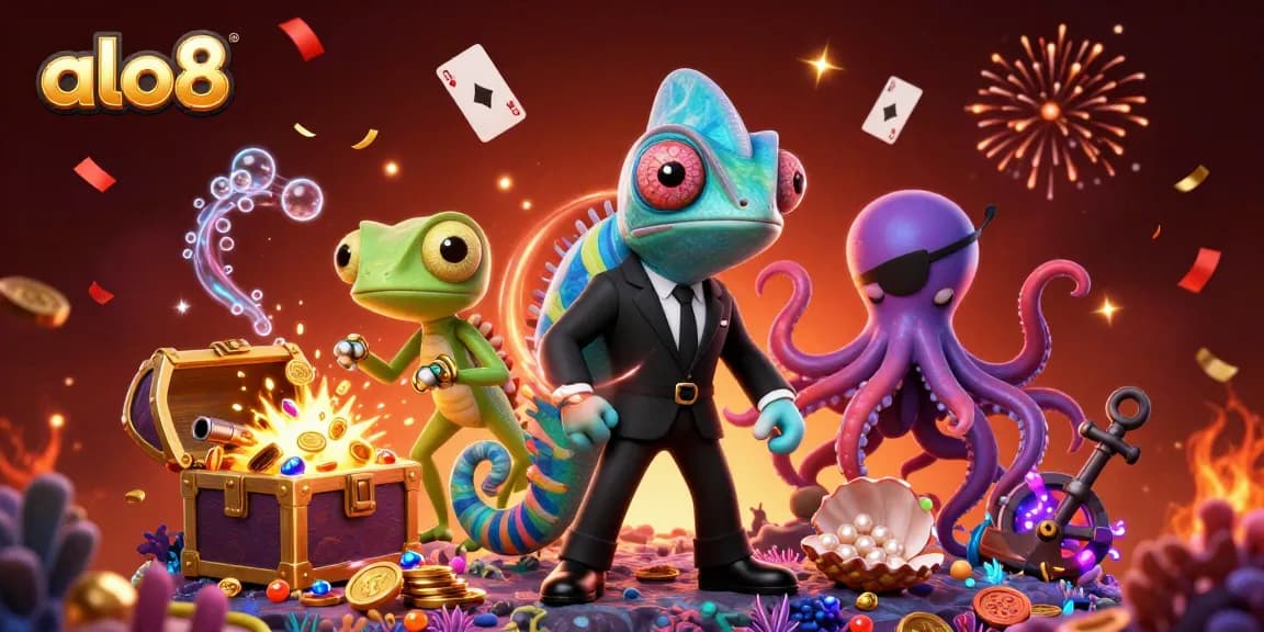Spin the slots at ALO8 with a colorful casino adventure featuring unique characters and rich elements.