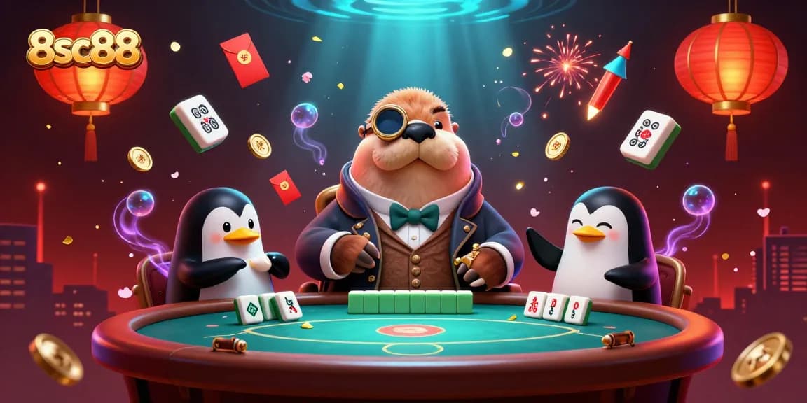 Experience thrilling games at 8sc88 with underwater poker featuring a walrus, penguin dealer, and pufferfish.