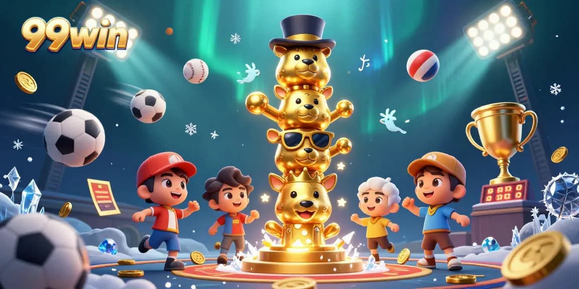 Engage with thrilling 99win casino games featuring vibrant sports elements and a golden totem.