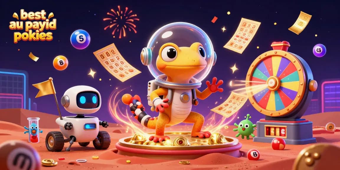 Spin the best AU PayID pokies with a Martian gecko discovering a golden casino