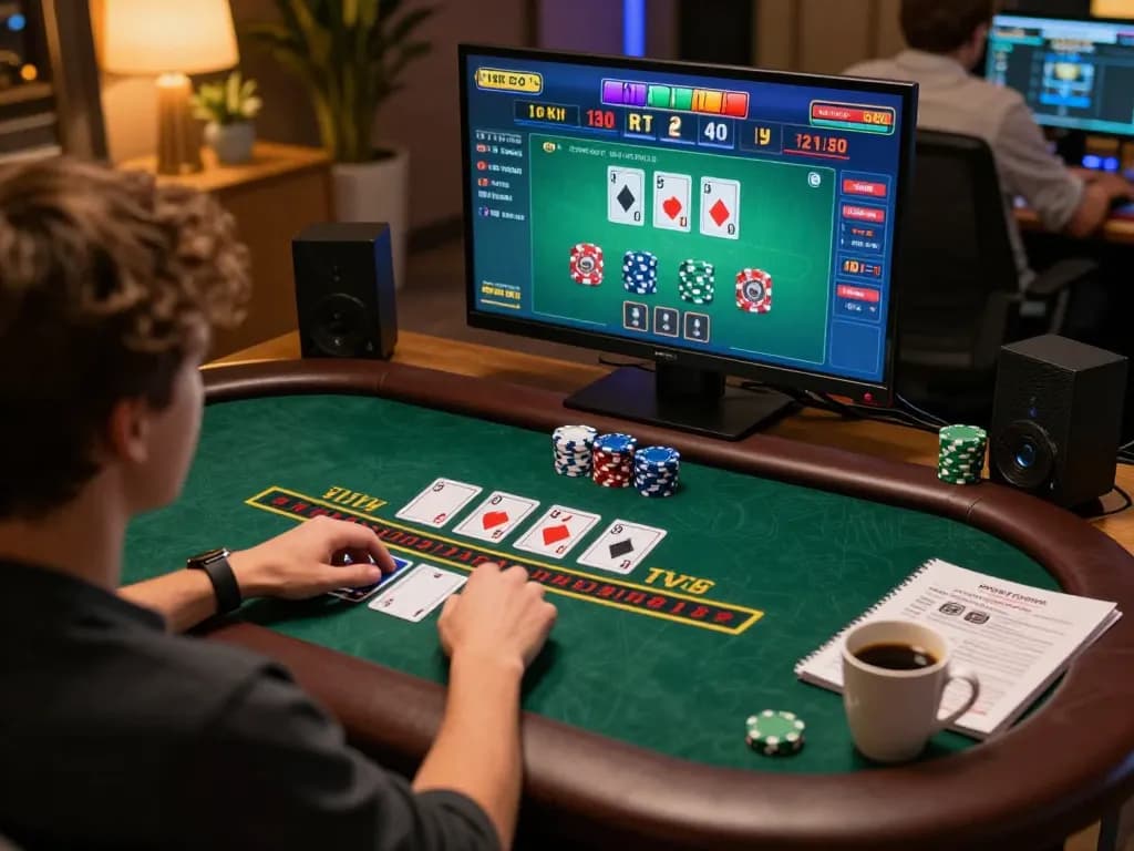 Player engaging in live dealer blackjack on GG88 site from a cozy home office setting, emphasizing easy online access.