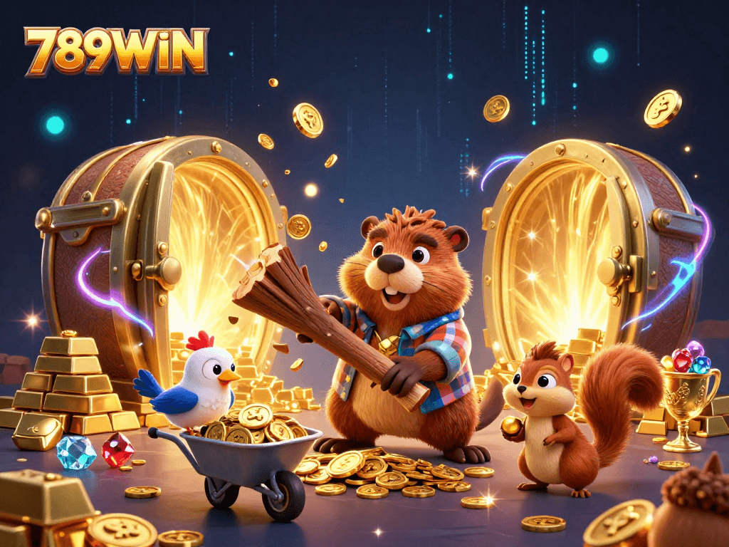 Play and win big with 789WIN in this vibrant 3D illustration of lively casino elements.