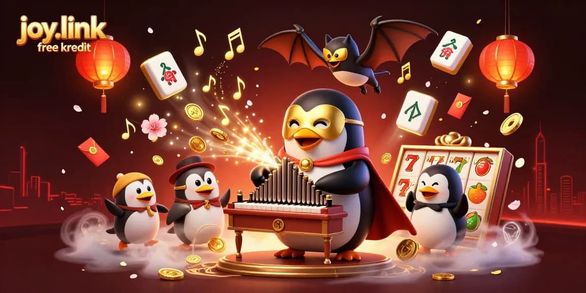 Experience joy.link free kredit in a dynamic casino scene with a phantom penguin playing an organ.