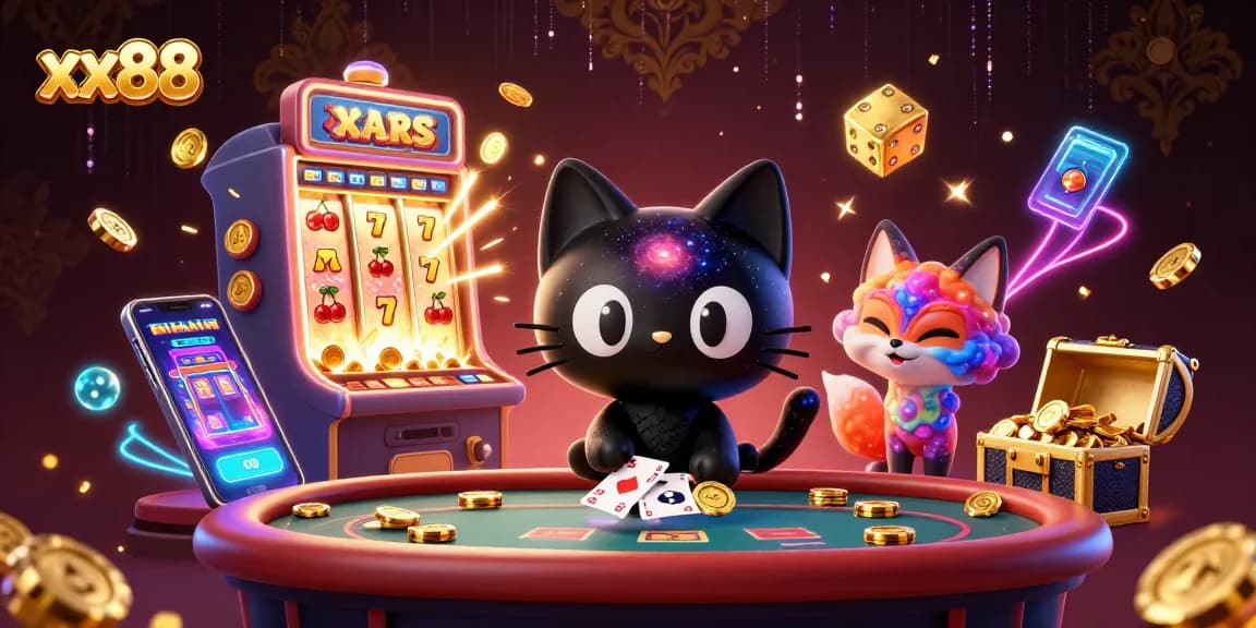 Experience thrilling wins at xx88 with a cosmic casino scene featuring fantastical characters and vibrant gameplay elements.