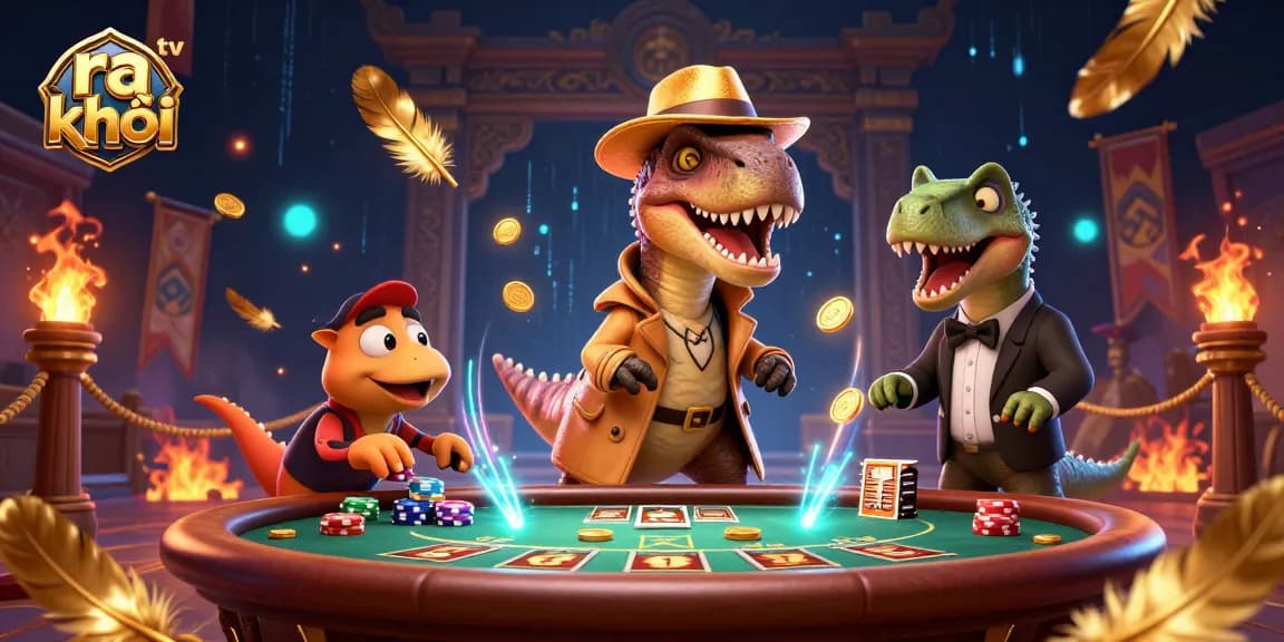 Experience ra khơi tv with a thrilling scene of gambling excitement featuring playful dinosaur characters.