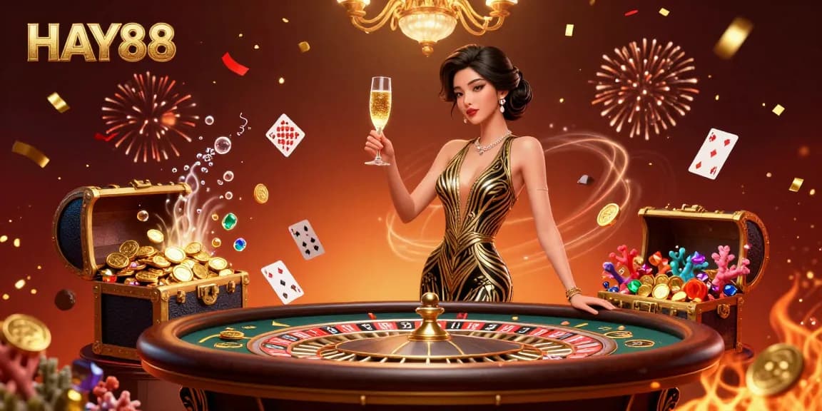 Experience the allure of HAY88 with a glamorous Asian woman representing the exciting online casino atmosphere.
