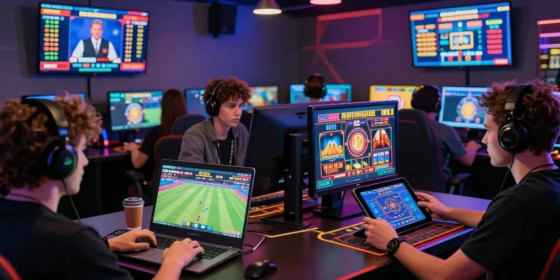 Engaged players exploring the trusted Malaysia online casino, enjoying sports betting and live casino experiences in a vibrant gaming hub.