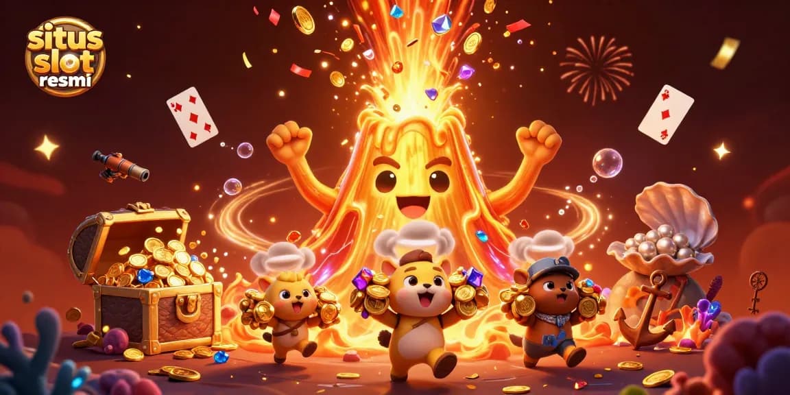 Experience situs slot resmi with a vibrant, treasure-filled 3D casino scene showcasing endless winning potential.