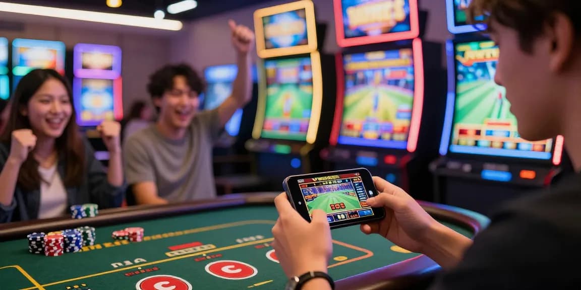 Exciting Winbox Malaysia live casino gaming experience with friends in a stylish lounge.