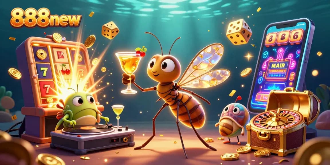 Experience the thrilling world of 888new with a spectacular casino-themed illustration featuring dynamic gaming elements.