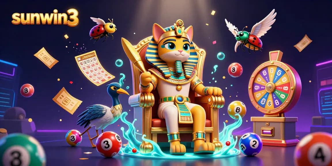 Experience thrilling gameplay with sunwin3, featuring an Egyptian pharaoh cat and vibrant game elements.