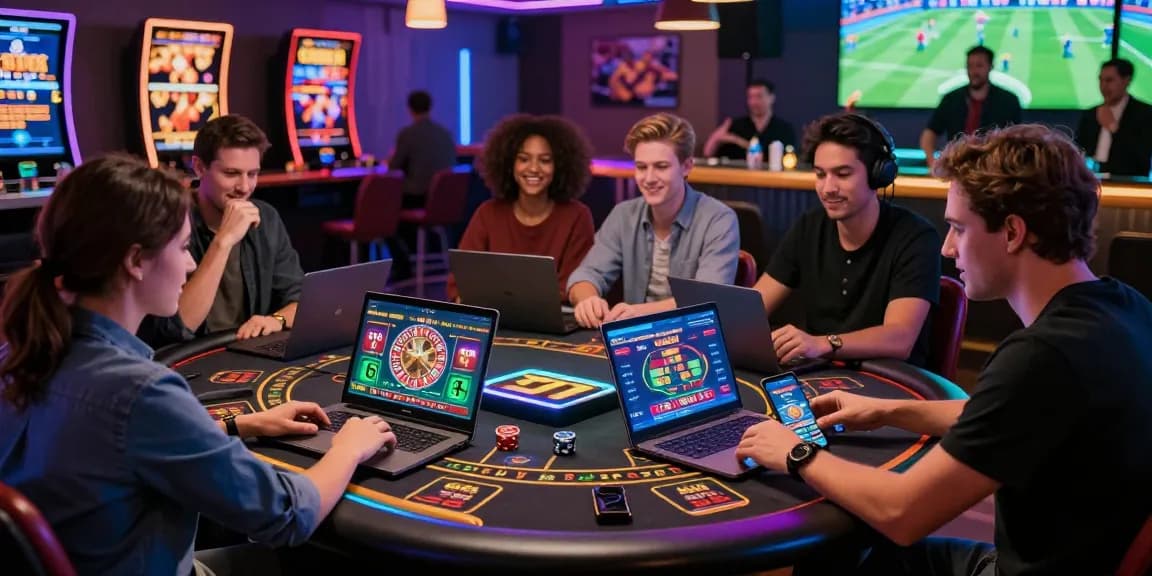 Engaged players at Winbox MY online casino enjoying live games and sports betting in a vibrant atmosphere.
