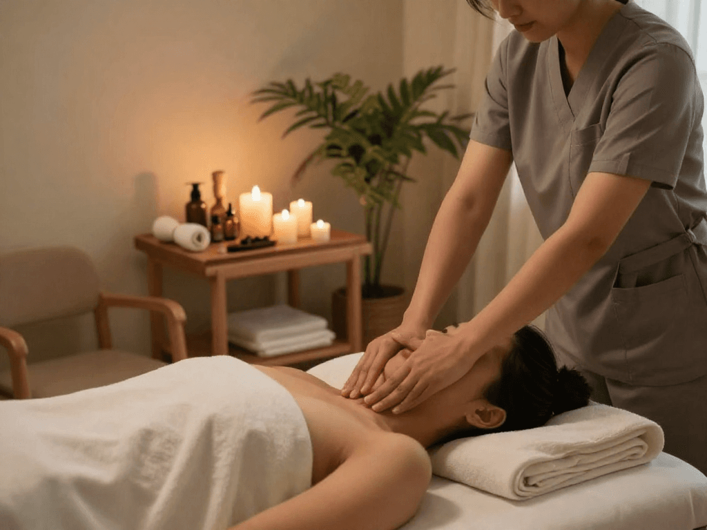 Premium 출장마사지 experience with a therapist providing soothing techniques in a tranquil home setting.