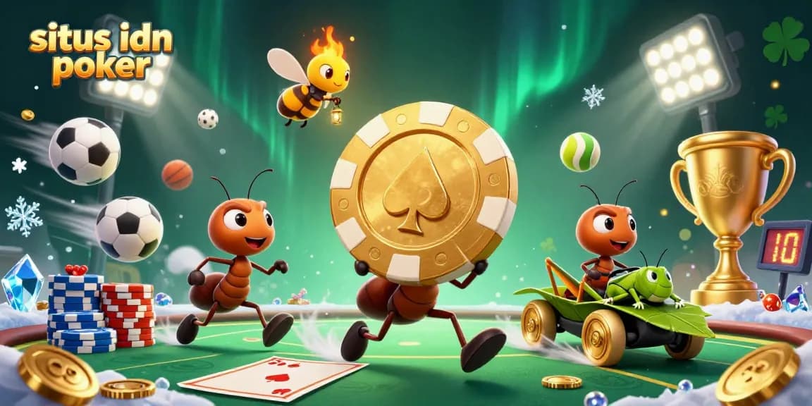 Permainan situs idn poker yang mendebarkan dengan serangan semut membawa chip emas besar.