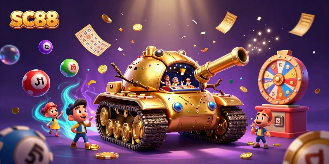 Engage with SC88 casino action featuring a golden beetle tank with a vibrant prize wheel.