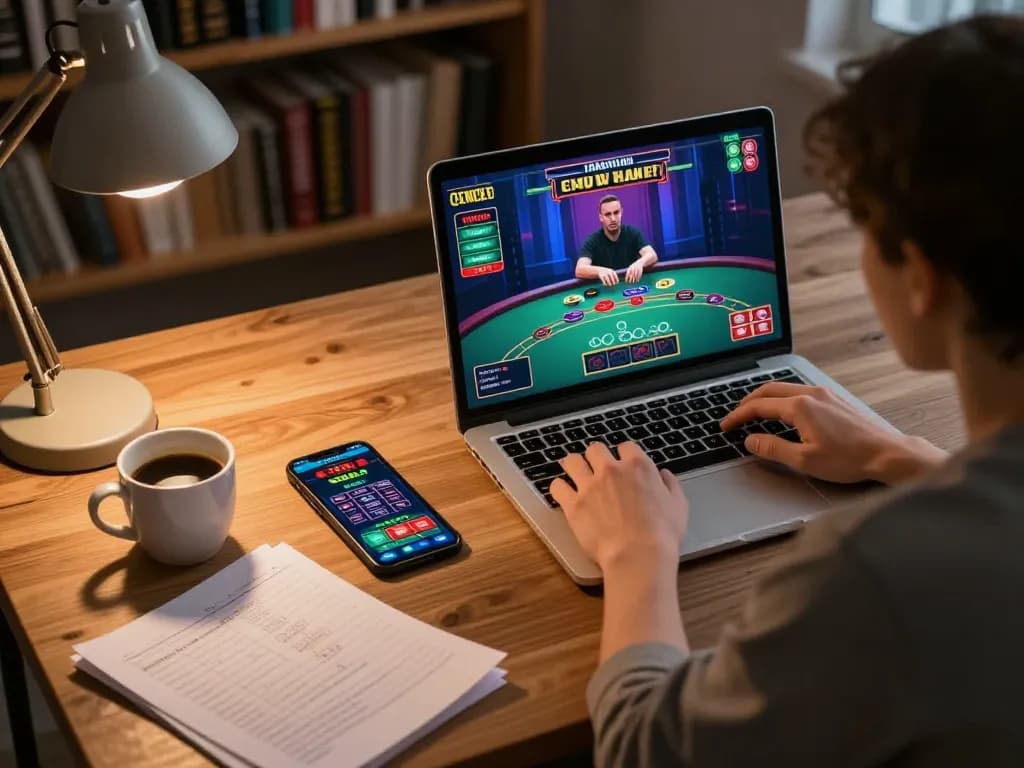 Player engaged in online blackjack at Nhà cái s8 with strategic gameplay and cozy setup.