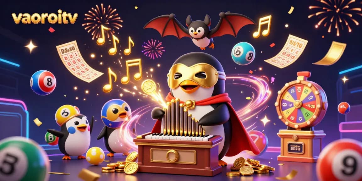 Celebrate giant wins with vaoroitv as the 3D phantom penguin leads a magical gaming scene.
