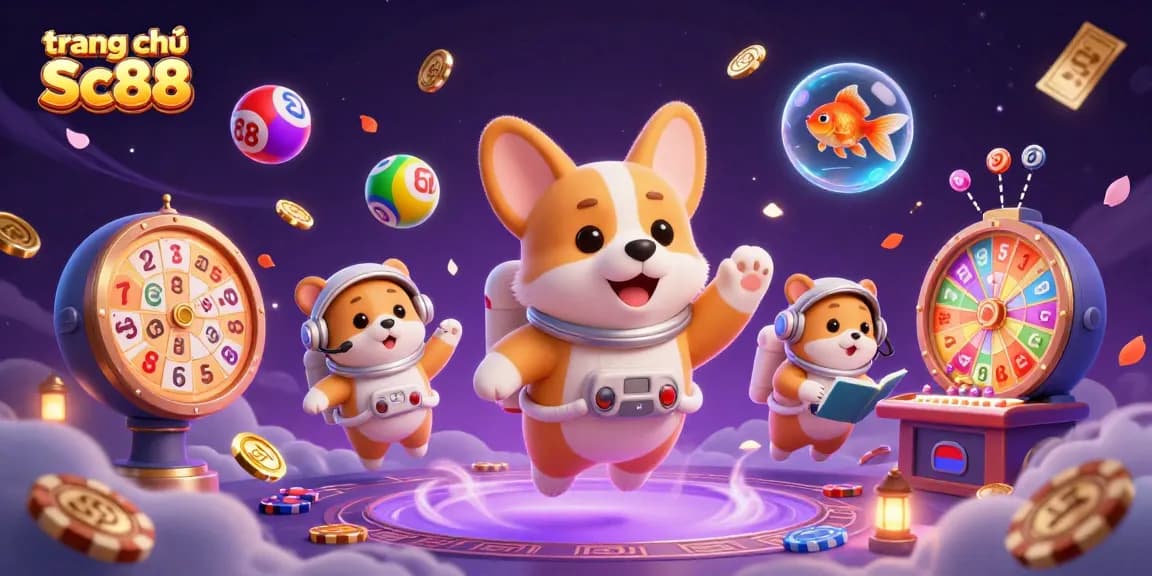 Experience the fun of gaming with the trang chủ Sc88 illustrated in a 3D casino-themed scene filled with action.