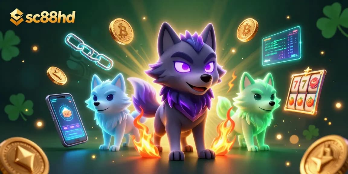 Experience gaming thrills with sc88hd's dynamic casino scene showcasing vibrant characters and crypto elements.