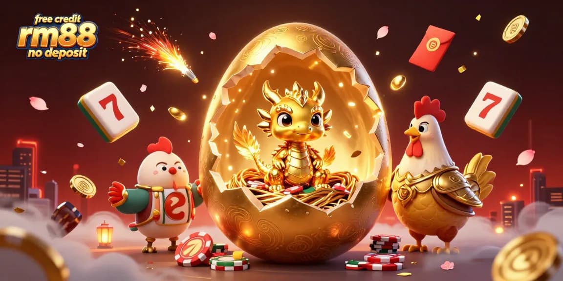 Win big with free credit rm88 no deposit in this dynamic casino illustration showcasing golden dragon and poker chips.