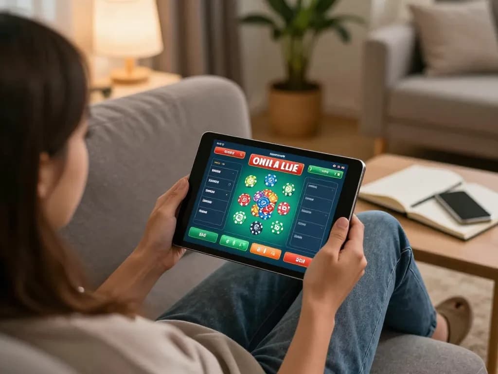 Engaged in đánh lô đề online with vivid game interface, cozy home atmosphere, and strategic notes visible.