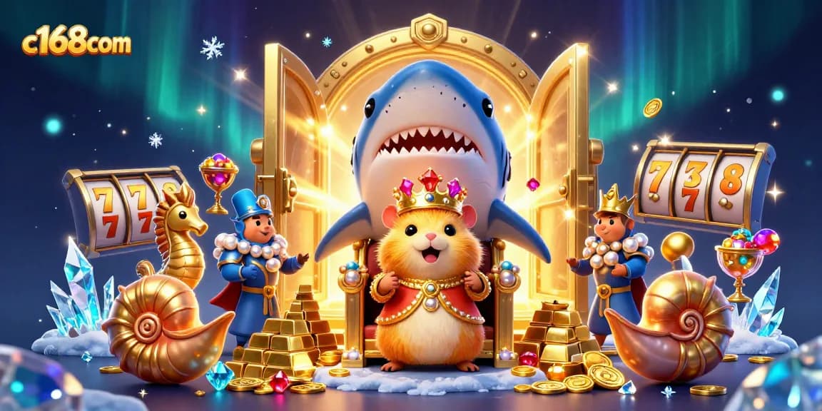 Experience exciting wins at c168com with vibrant 3D casino art featuring a hamster king and riches.