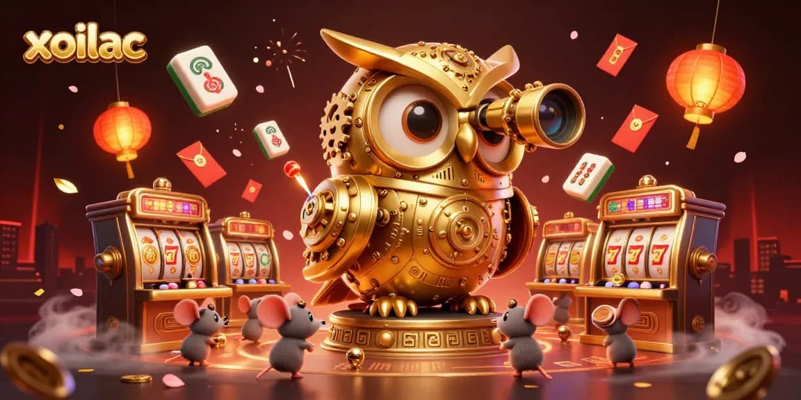 Engage with xoilac's vibrant casino scene featuring interactive elements like spinning jade coins and golden mahjong tiles.