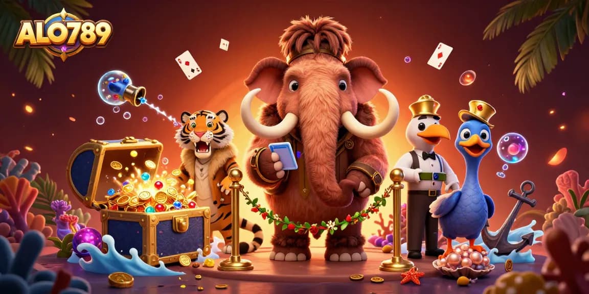 Experience the thrill of ALO789 with a vibrant, dynamic casino scene featuring unique characters.