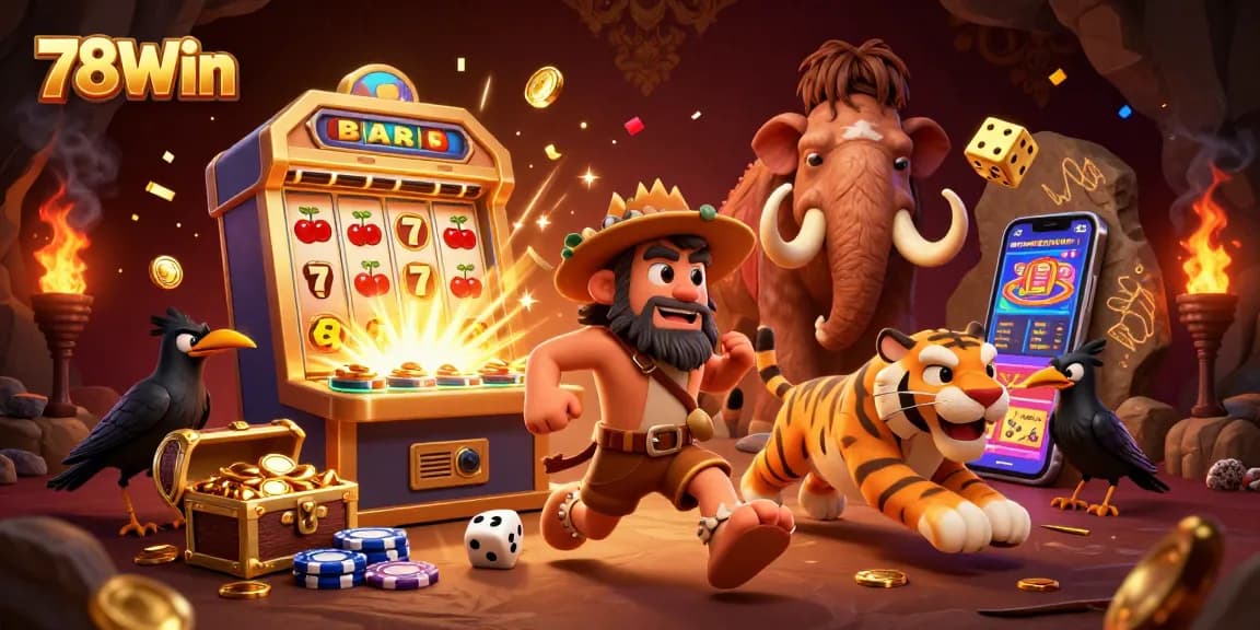 Spin the reels at 78Win with our exhilarating 3D casino scene featuring slot machines and vibrant gameplay