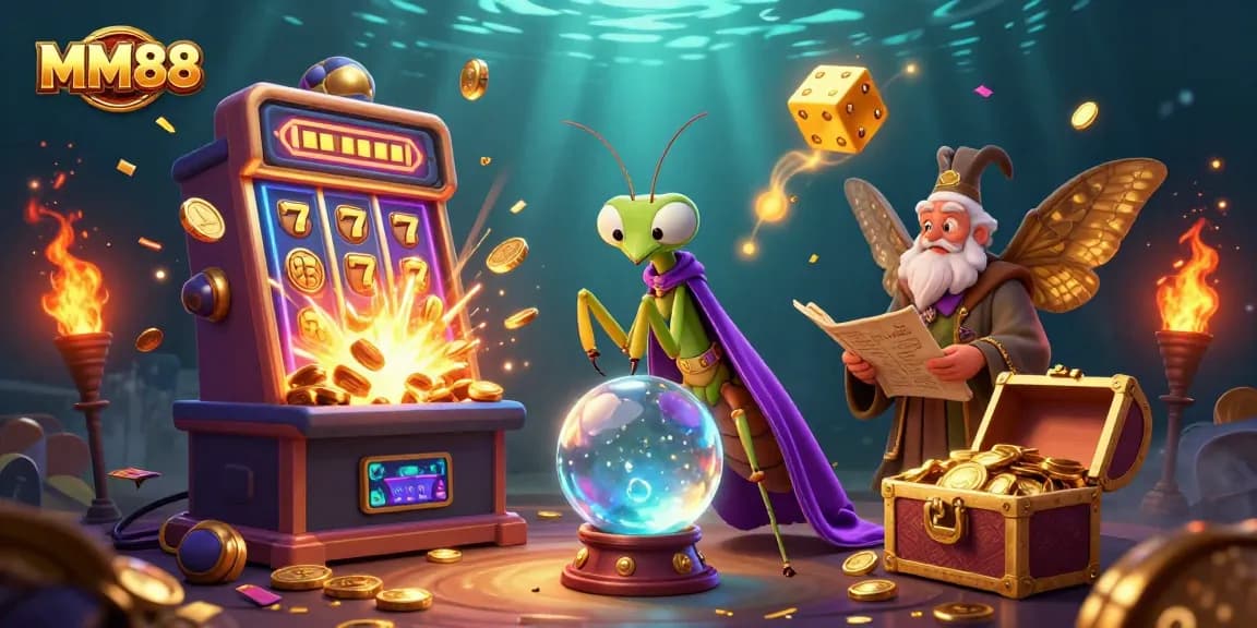 Experience MM88’s vibrant casino world as characters engage in a magical gaming atmosphere.