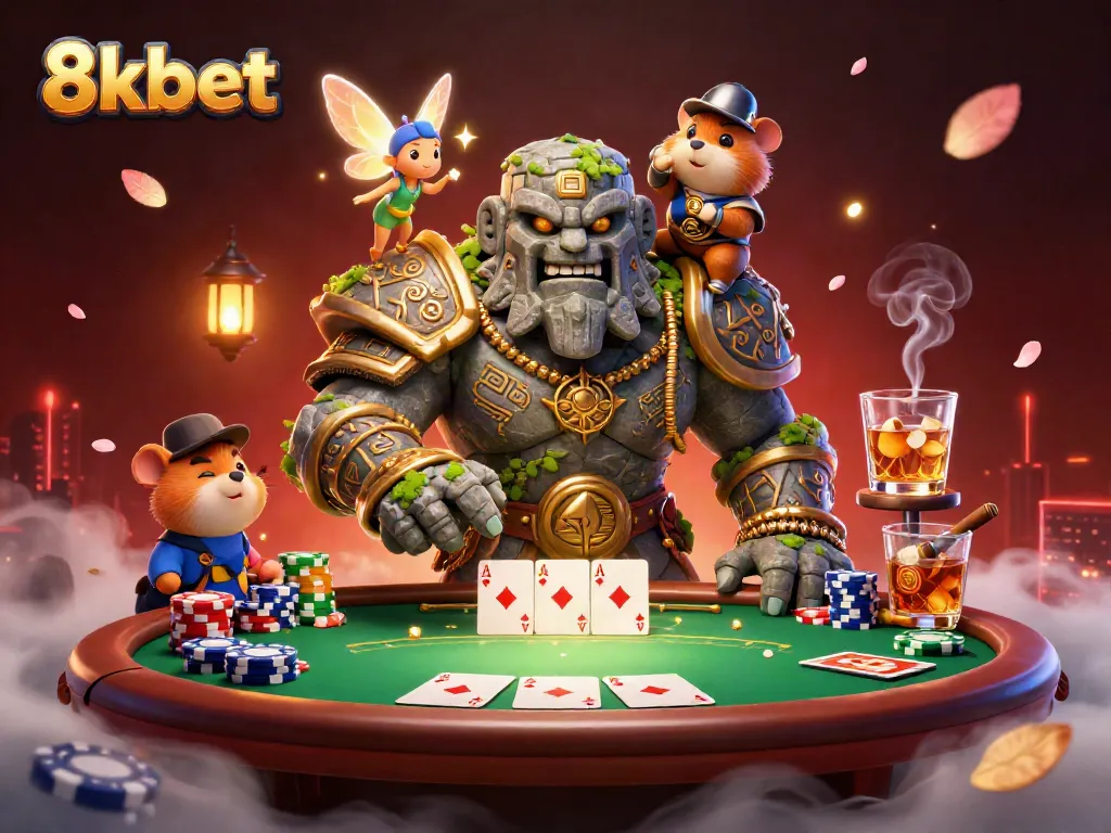 Engage with exciting games at 8kbet featuring a mystical gambling scene with fantasy characters.