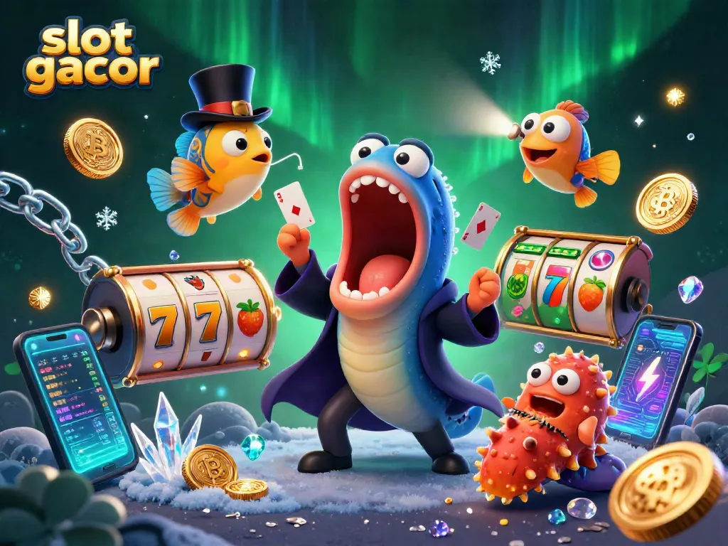 Menyajikan slot gacor yang seru dengan karakter ikan gulper dan anglerfish dalam aksi sulap yang menghibur, dikelilingi tema kasino yang menarik.