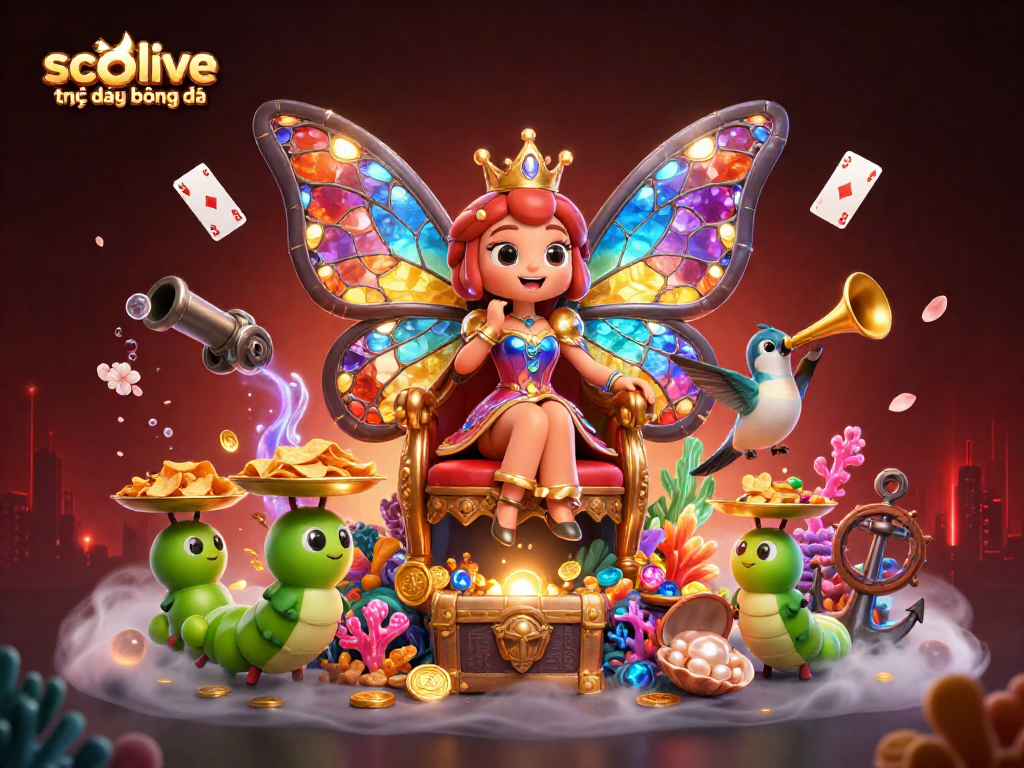Experience socolive trực tiếp bóng đá with a vibrant 3D illustration featuring magical characters and casino elements.