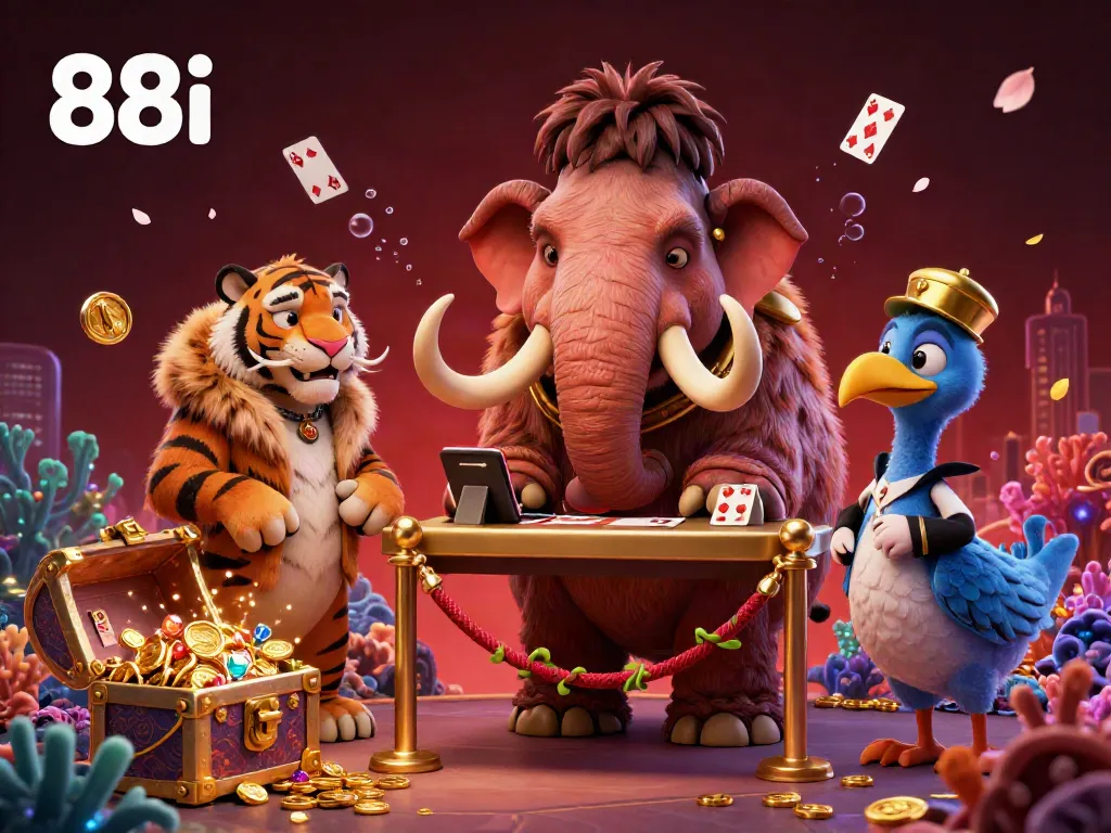Experience the vibrant casino world at 88i with characters from a 3D mammoth bouncer to a colorful underwater treasure theme.