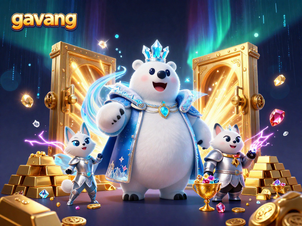 Experience gambling excitement with gavang in a captivating 3D scene featuring a magical ice king and treasures.