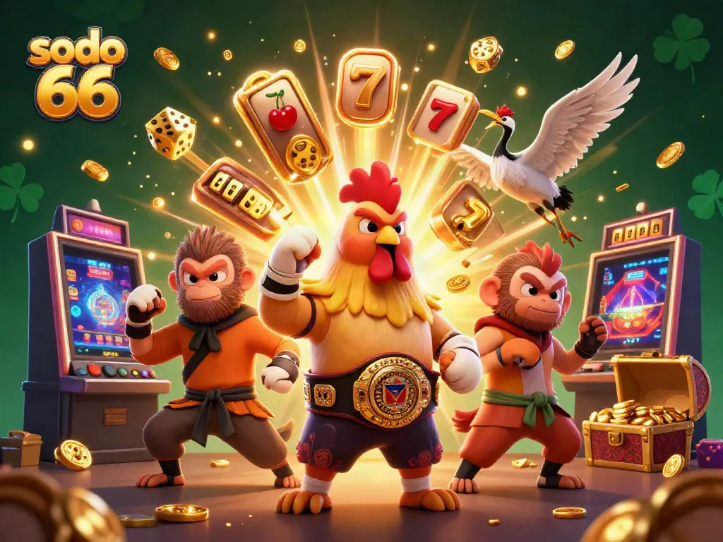 Join the excitement with Sodo 66 featuring a vibrant casino theme with dynamic characters and game elements.