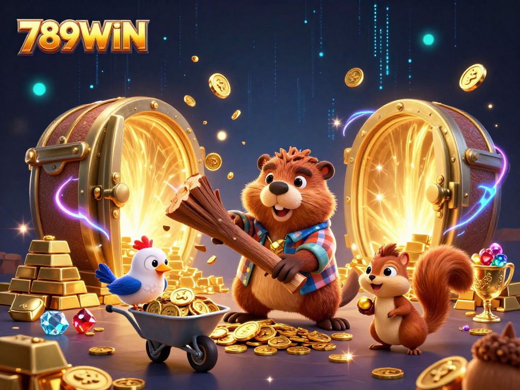Play and win big with 789WIN in this vibrant 3D illustration of lively casino elements.
