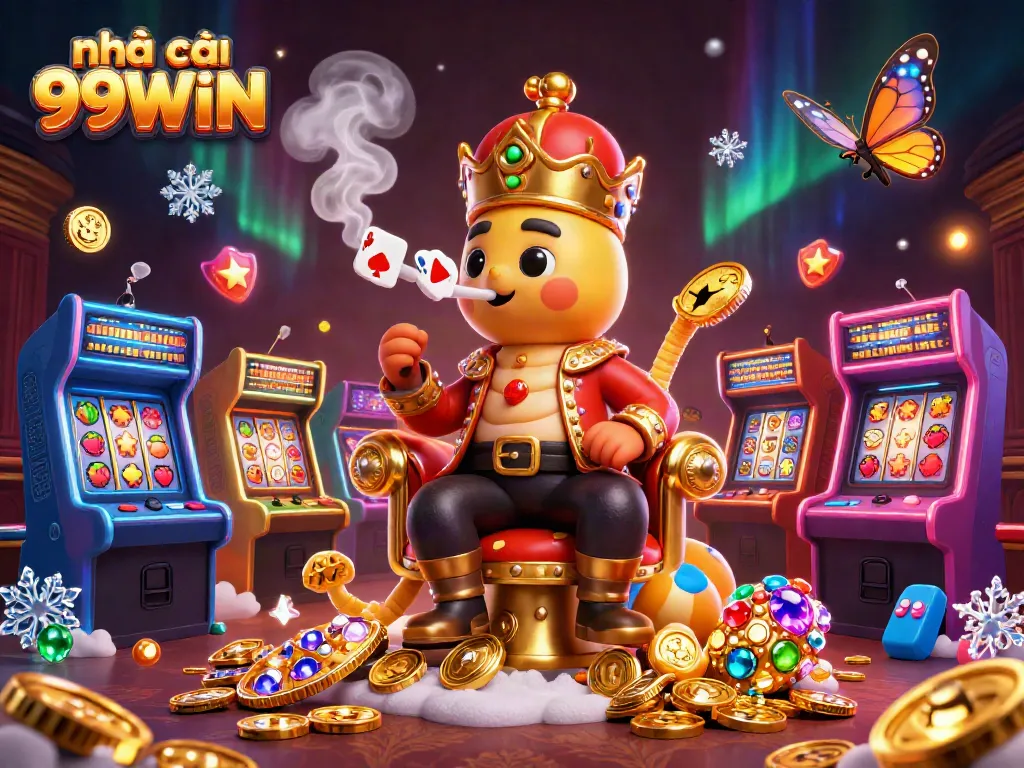 Engage with nhà cái 99WIN through vibrant slots and exciting gaming elements in a captivating 3D scene.