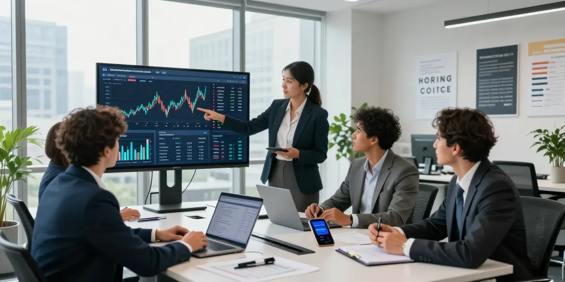 Analyse des données de banque numérique avec une équipe d'analystes financiers dans un bureau moderne.