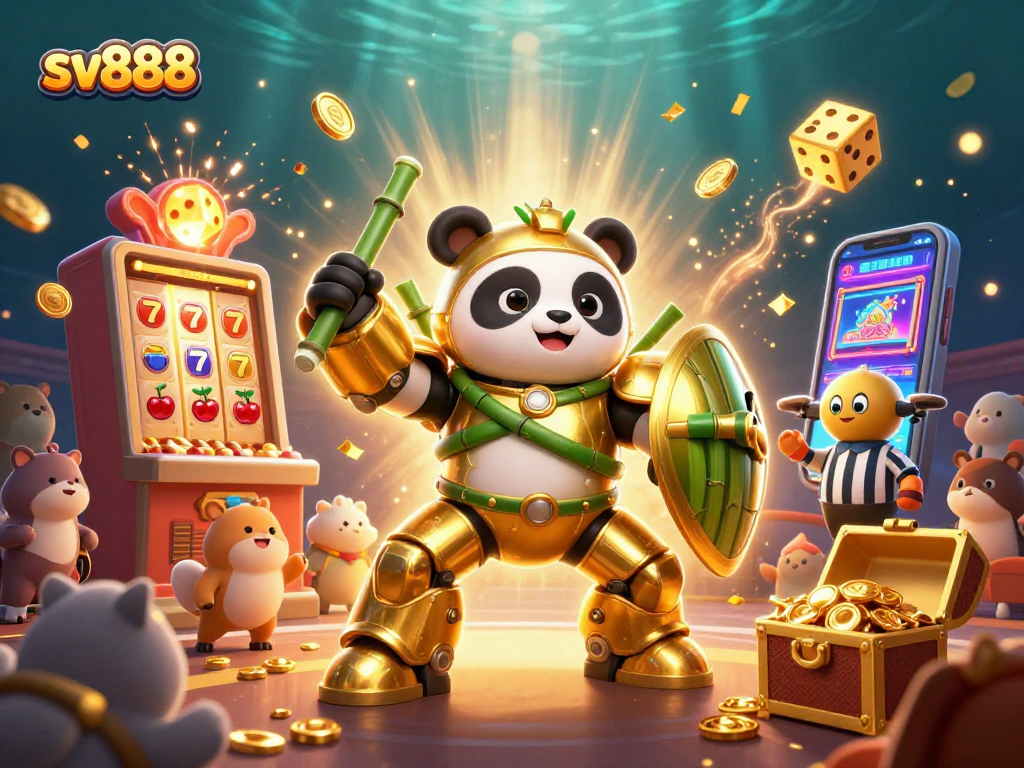 Experience excitement with sv888 in this vibrant 3D casino scene showcasing a jackpot explosion and thrilling game elements.