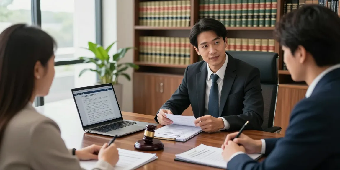 Read the article about legal consultation in a modern law office with an attorney and client discussing case details.