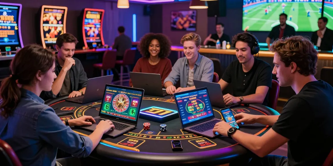 Engaged players at Winbox MY online casino enjoying live games and sports betting in a vibrant atmosphere.