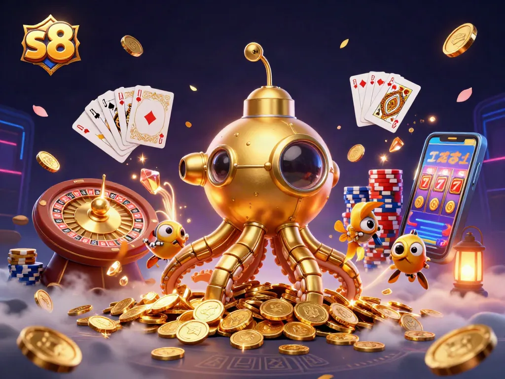 S8 introduces an exhilarating casino experience with golden kraken and vibrant gaming elements.