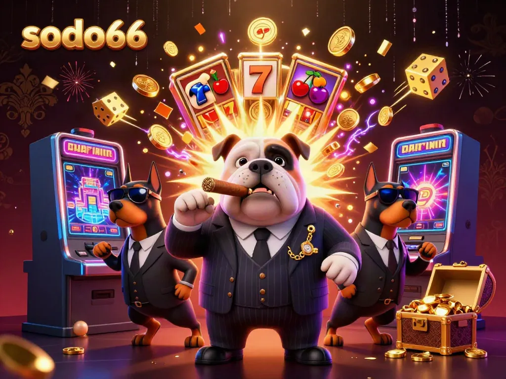 Place bets with excitement at sodo66, featuring a vibrant casino scene with animated characters.