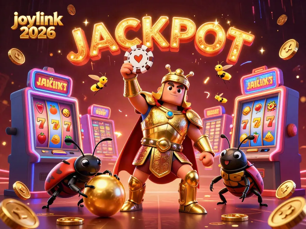 Experience the joy of winning with joylink 2026, featuring a triumphant beetle lifting a poker chip.