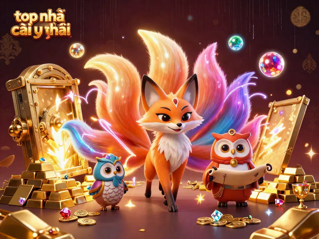 Experience thrilling gameplay at top nhà cái uy tín with a vibrant 3D illustration featuring fantasy elements and treasure.