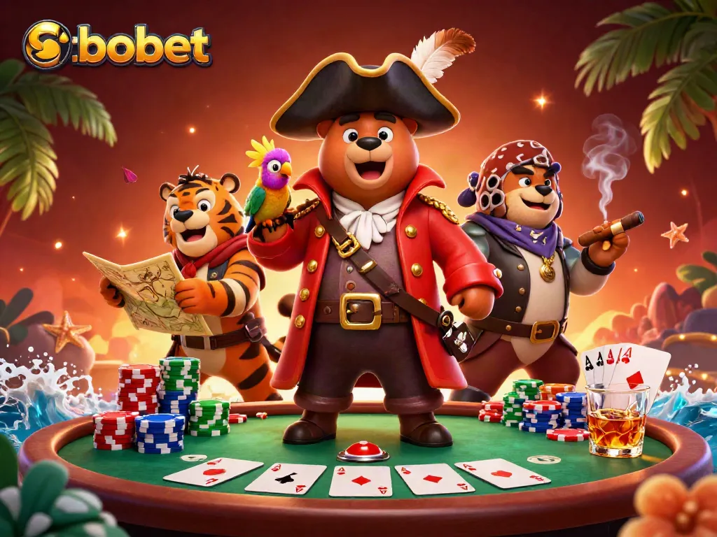 Mengambil taruhan di sbobet dengan poker dan simbol kasino yang berwarna-warni dalam suasana yang meriah.