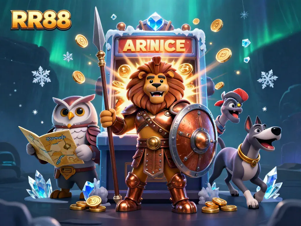 RR88 features a heroic Spartan lion in bronze armor, jackpot slot machine, and dynamic gaming elements.