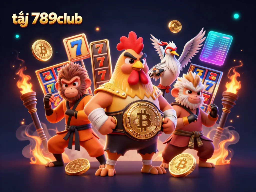 Experience the excitement at 789club with a dynamic scene of martial artists and vibrant slot game elements.