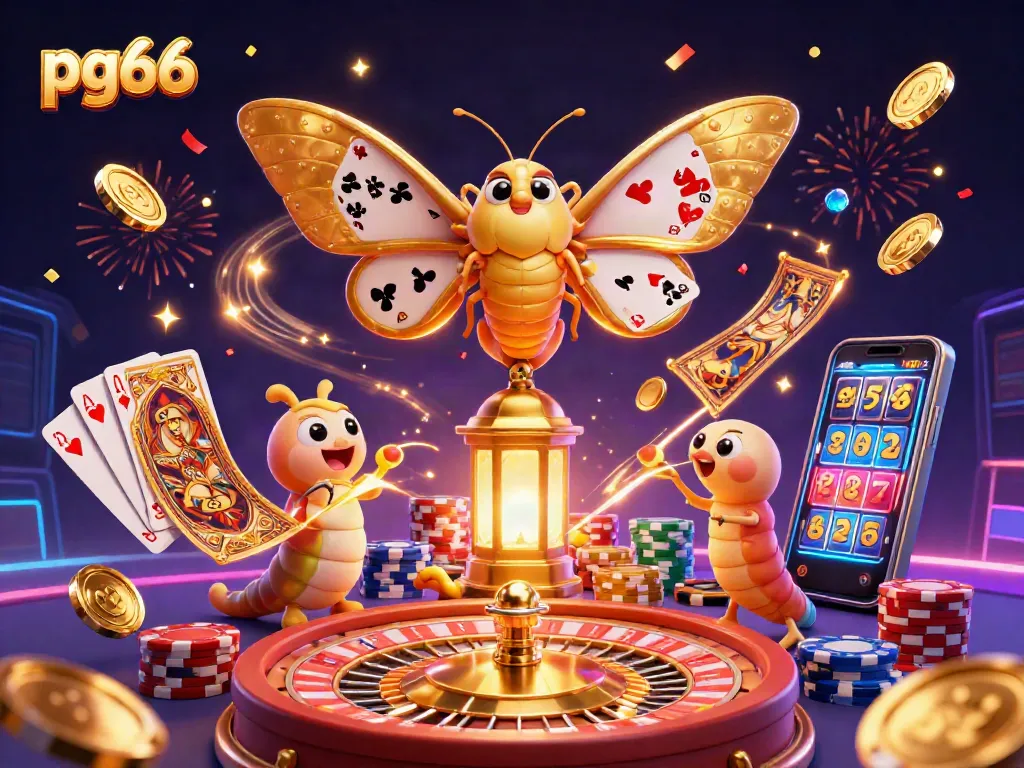 Win big with pg66 in this vibrant casino scene filled with golden coins and stunning game elements.